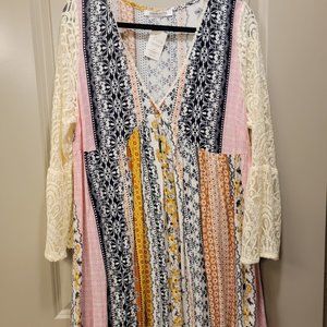 NWT Modern Vintage Boutique Multicolor Dress with Lace Sleeves